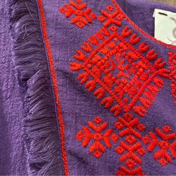 Figue Embroidered Blouse Size Small Tassels Fringe Balloon Sleeves Cotton Boho - Picture 6 of 15